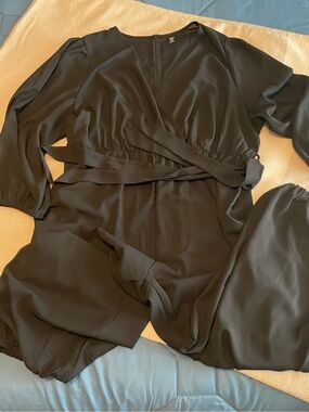 SHEIN Black Wrap Jumpsuit with Tie Waist